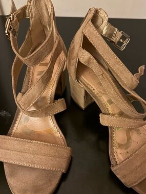 Circus by Sam Edelman Tan Suede Strappy Block Heels